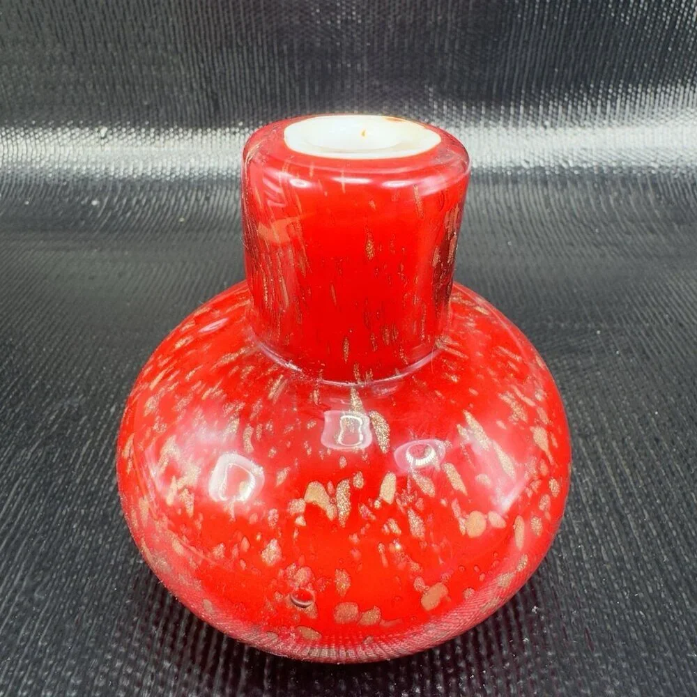 Pier 1‎ Chunky Heavy Art Glass Bud Vase Round Bottom Red With Flecks Glass Vase